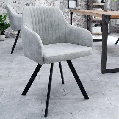 Produktbild von riess-ambiente Retro Design Stuhl LUCCA stone grau Microfaser mit Armlehne Steppung gepolstert Esszimmerstuhl Konferenzstuhl