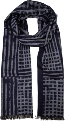 Produktbild von Winterschal Seidenflanell marineblau grau Streifen - sanft wie Kaschmir 100% Seide