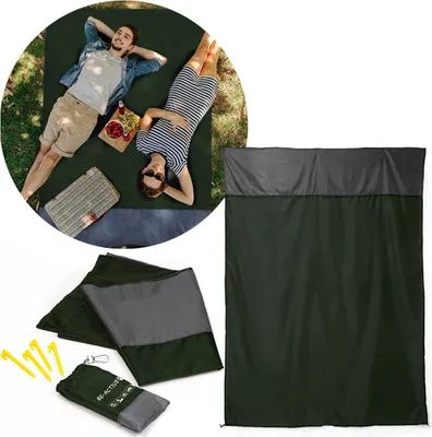 Produktbild von Strandmatte Leicht und Wasserdicht 140 x 200 cm Faltbare Picknickdecke für Camping Wandern Strand Dunkelgrün
