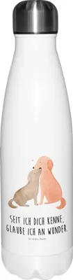 Produktbild von Mr. & Mrs. Panda Trinkflasche Hunde Liebe - Weiß - Geschenk, Optimitisch, Sprüche, Herz, Vertrauen, Wasserflasche, trinkflaschen, Thermos, Hund, Kuss, thermosflaschen