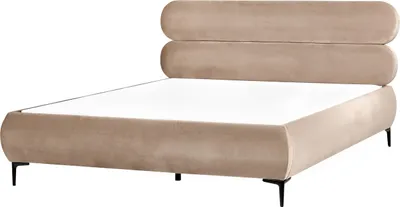 Produktbild von BELIANI Polsterbett Taupe Samtstoff 180 x 200 cm mit Kopfteil Modernes Design Schwarze Metallbeine Schlafzimmermöbel