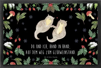 Produktbild von Mr. & Mrs. Panda Schmutzmatte Otter Glühweinstand 40 x 60 cm - Schwarz - Geschenk, Fußabtreter, Bodenvorleger, Weihnachten, fußmatte, Gummimatte, Fussmatte