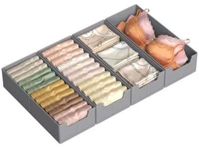 Imagen del producto de SONGMICS, organizadores de cajones, cajas de almacenamiento plegables, juego de 4 unidades – 40T x 16B cm, sin separadores