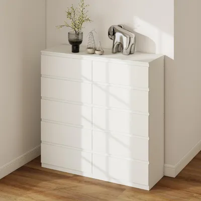 Immagine prodotto di Comodino bianco opaco, 120 cm di larghezza, 40 cm di profondità, 5 cassetti, set da 2