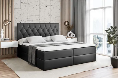 Produktbild von ALTDECOR Boxspringbett mit Matratze und Lattenrost  - VELANTO -BZ  - 140x200 cm  - Schwarz Kunstleder - Boxbett, Topper, Polsterbett mit Bettkasten, Bett mit Stauraum H3 -Matratze, Doppelbett, Springboxbett