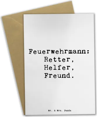Produktbild von Mr. & Mrs. Panda Grußkarte Spruch Feuerwehrmann Rettungsheld - Weiß - Geschenk, Feuerwehr, unvergesslich, einladungskarten, hochzeitskarten, Dankbarkeit, Klappkarte