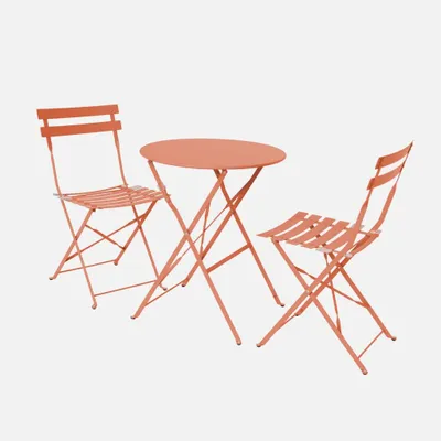 Produktbild von sweeek - Klappbarer Bistro-Gartentisch aus Stahl + 2 Stühlen - Braunrosa