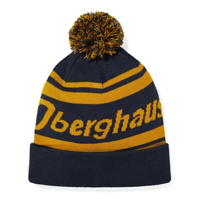 Blau-gelbe Mütze mit Bommel; Marke Berghaus; geeignet für kaltes Wetter.
