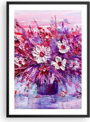 Produktbild von Gerahmtes Poster - Schwarzer Rahmen - Pastos Blumen Rosa - 50x70 cm - Wand Bild - Wanddeko - Wandbilder - Kunstposter - Wandposter - Bilderrahmen - Bilder - Kunstdruck - P2BPA50x70-4530