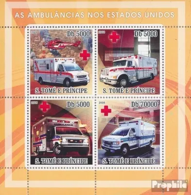 Produktbild von Briefmarken Sao Tome e Principe 2008 Mi 3318-3321 Kleinbogen (kompl. Ausgabe) postfrisch Amerikanische Krankenwagen, Rotes Kreuz