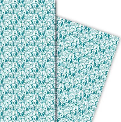 Produktbild von Tier Geschenkpapier mit Hunden, Katzen, Schweinchen.. in blau - G6427, 32 x 48cm