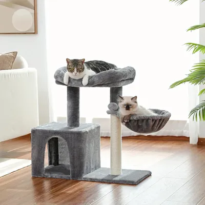 Image de Krabpaal pour chats - Arbre à chat - Avec poteaux en sisal - Hamac spacieux - Maison pour chat - Plateforme d'observation