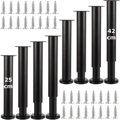 Produktbild von Set mit 8 verstellbaren Metallmöbelbeinen, 25-42 cm, schwarz
