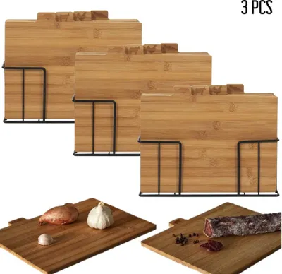 Produktbild von OTIX Schneidebrett-Set mit Halterung - Set aus 4 Bambus-Schneidebrettern