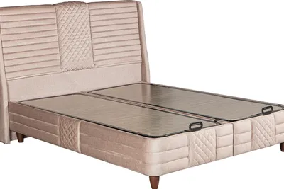 Produktbild von Elegantes Beiges Bett mit Matratze aus Textil und Holz