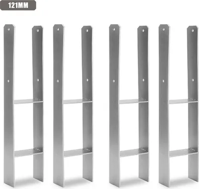 Produktbild von Clanmacy 4 Stück Pfostenanker 121MM H-Pfostenträger H-Anker 600 mm Länge Pfostenschuh für Carport Silber