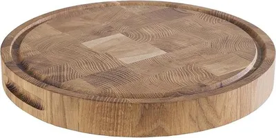Produktbild von APS 805 Buffetbrett PROFI, Eichenholz, Saftrinne, Antirutsch-Füßchen, Ø 33 cm, Höhe 4,5 cm