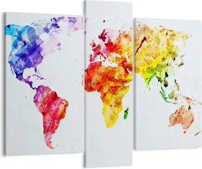 Produktbild von Bild auf Leinwand - Leinwandbild - Welt Karte Bunt Kontinente - 95x80cm - Wand Bild - Wanddeko - Leinwanddruck - Bilder - Kunstdruck - Wanddekoration - Leinwand bilder - Wandkunst - CB95x80-2799