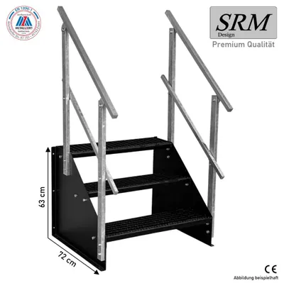 Image de escalier 3 marches largeur 70 cm hauteur 63 cm complet noir Escalier 2x rampe