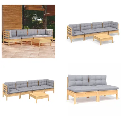 Produktbild von vidaXL 5 tlg. Garten Lounge Set mit Grauen Kissen Kiefer Massivholz - Garten-Lounge-Set - Garten-Lounge-Sets - Gartenmöbel-Set - Gartenmöbel-Sets