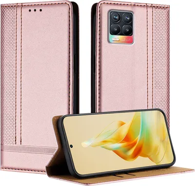Produktbild von Handyhülle für Realme 8 5G Leder Flip Klappbare Schutzhülle mit Standfunktion Pink