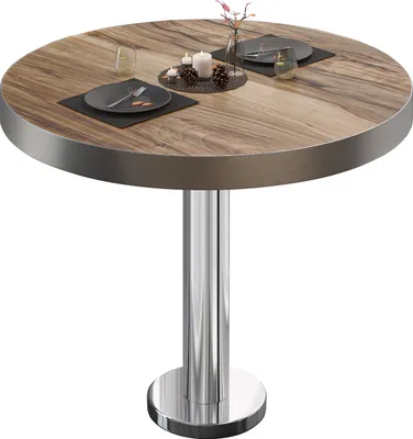 Produktbild von BML | Bistrotisch | Ø:H 80 x 77 cm | Sheesham / Edelstahl | Rund | Edelstahl Rand | Bistrotisch Gastro Tisch
