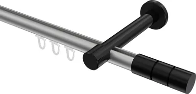 Produktbild von Interdeco Innenlaufstange / Gardinenstange mit Innenlauf Silbergrau / Schwarz, Typ Prestige Elanto (Rillenzylinder), 20 mm Ø 1-läufig, 280 cm