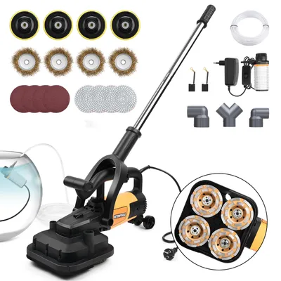Produktbild von Betonschleifer, 4 Köpfe, 3800 W, 6000 U/min, Ø100mm Diamantschleiftopf, 6-stufige Drehzahl, Langer Griff, Betonfräse Winkelschleifer mit Absaughaube