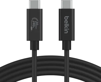 Productafbeelding van Belkin USB4 Kabel, USB-C naar USB-C, 2 meter, 240W, 20 Gbit/s, zwart. Artikelnummer: INZ004bt2MBK