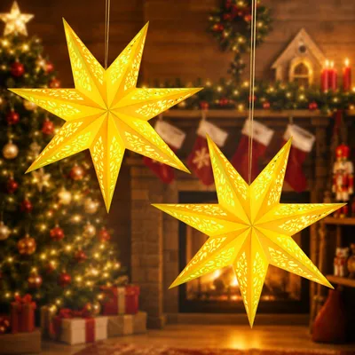 LED-Papiersterne 45 cm, 2er-Set, 3D-Weihnachtsstern mit Beleuchtung