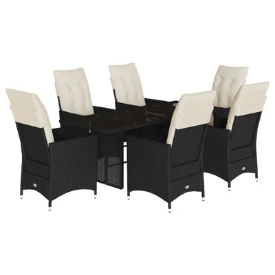 Produktbild von 7-tlg. Garten-Essgruppe mit Kissen Schwarz Poly Rattan