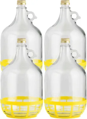 Produktbild von lilawelt24 4 x 5L Glasballon (Gallone) mit Schutzkorb, Rundgriff & Schraubverschluss – Glasflasche für Wein, Gärung & Saft