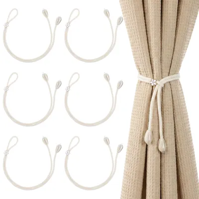 Produktbild von 6 Stück Gardinenhalter, Boho-Gardinenraffhalter, handgewebt, verstellbar, weiß, tulpenförmig