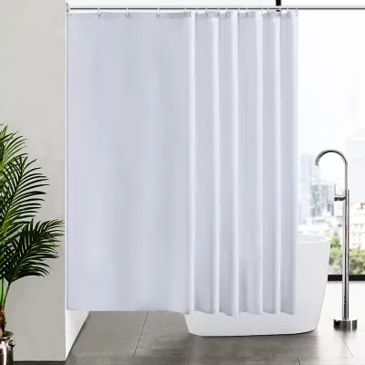 Produktbild von Extra langer Duschvorhang, schimmelresistenter Badezimmervorhang für Dusche und Badewanne, Textilgewebevorhang, antibakteriell, wasserdicht, extra breit 240 x 180 cm, weiß mit 16 Haken.