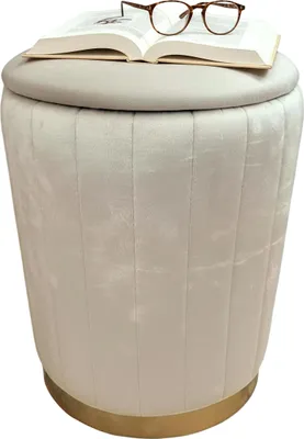 Immagine prodotto di Relaxdays Pouf in velluto, pouf con vano portaoggetti, imbottito, A x P: 42 x 32 cm, pouf rotondo da salotto, beige