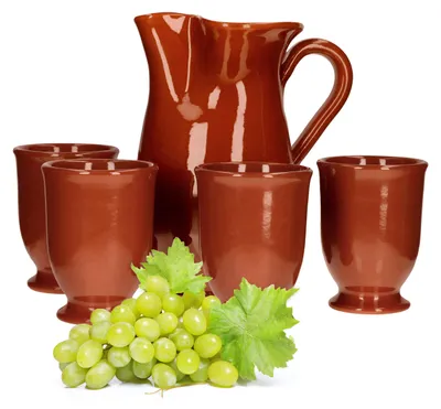 Zdjęcie produktu dla 5-częściowy zestaw: gliniany dzbanek 1L + 4 gliniane kubki 175ml gliniane naczynia solidne brązowe szkliwione dzbanki do serwowania kubki