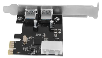 Image de Carte d'extension PCIe vers USB 3.0 5 Gbps, 2 ports, connecteur d'alimentation 4 broches, carte contrôleur PCIe Plug-and-Play pour PC de bureau Windows