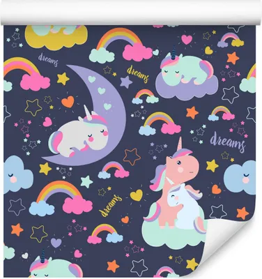 Obrázok produktu pre 10m VLIES WALLPAPER rolka detská izba Einhürner mesiace hviezdy dúha XXL