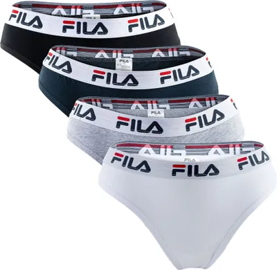 Produktbild von FILA Damen Brazilian Slip - 4er Pack, Logo-Bund, Baumwolle Stretch, einfarbig Weiß/Schwarz/Grau/Marine M