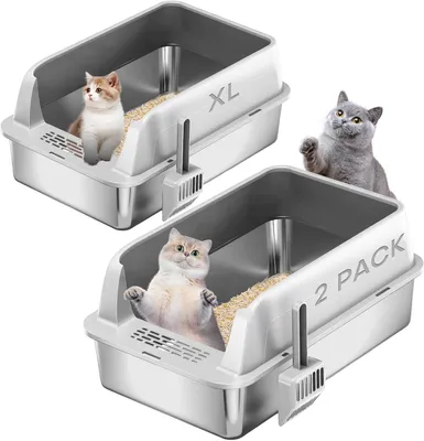 Imagen del producto de Kit Katzenklo XL, de acero inoxidable, 58,4 x 38 x 28,9 cm, con borde alto, ideal para gatos grandes