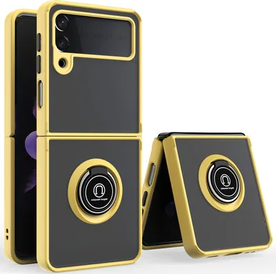 Produktbild von Samsung Z Flip4 Hülle, Ring Halter Ständer Matte Transluzent TPU Rahmen Stoßfest Schutzhülle für Samsung Galaxy Z Flip 4 5G Gelb