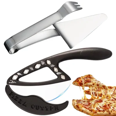 Image de Omgoods - Coupe-pizza professionnel - Manche ergonomique - Acier inoxydable - Pelle à pizza - Lavable au lave-vaisselle - Stabilité de coupe - Lames à pizza