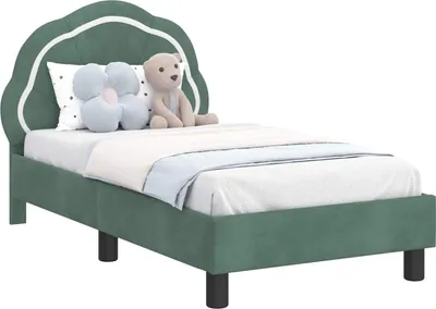 Image de vidaXL Sommier de lit d'enfant avec tête de lit vert mer 70 x 140 cm velours