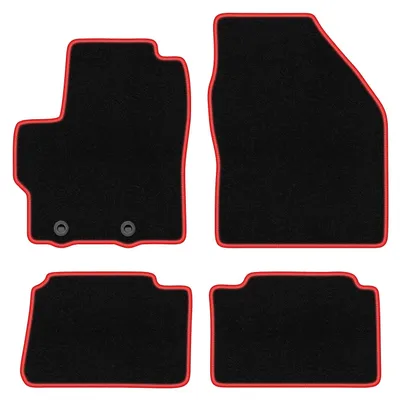 Zdjęcie produktu dla Dywaniki samochodowe welurowe CARLUX-RED do: Toyota Yaris IV (2020-, hatchback) czarne z czerwonym obszyciem, z mocowaniami