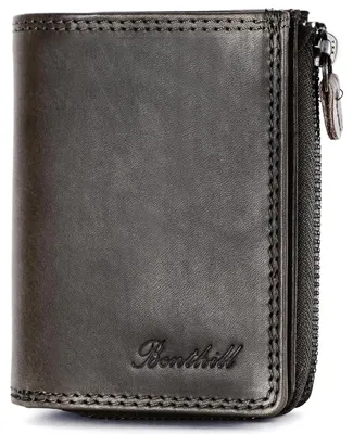Zdjęcie produktu dla Benthill Portfel skórzany RFID 7 przegródek szary 7,5x10,5cm