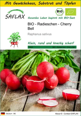 Produktbild von SAFLAX Anzucht Set - BIO - Radieschen - Cherry Bell - Raphanus sativus - 100 Samen - Mit Mini-Gewächshaus, Anzuchtsubstrat und 2 Töpfen