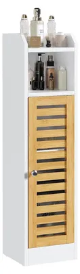 Produktbild von Badezimmerschrank schmal mit Bambustür 20x18x80 cm Weiß