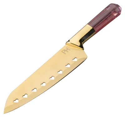 Produktbild von Paris Hilton Santokumesser  Elegantes Design trifft auf Funktionalität, Ideal für Küchenprofis und Hobbyköche, 18,5 cm Klinge, Glattschliff mit Herz-Cuts, Reinigung per Hand