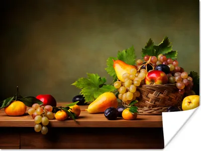 Produktbild von MuchoWow® Poster Rustikal - Korb - Obst - Stilleben 160x120 cm - Foto Plakat