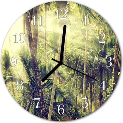 Produktbild von Glasuhr Wanduhr Küchenuhr Echt-Glas 30fi cm Palmen grün